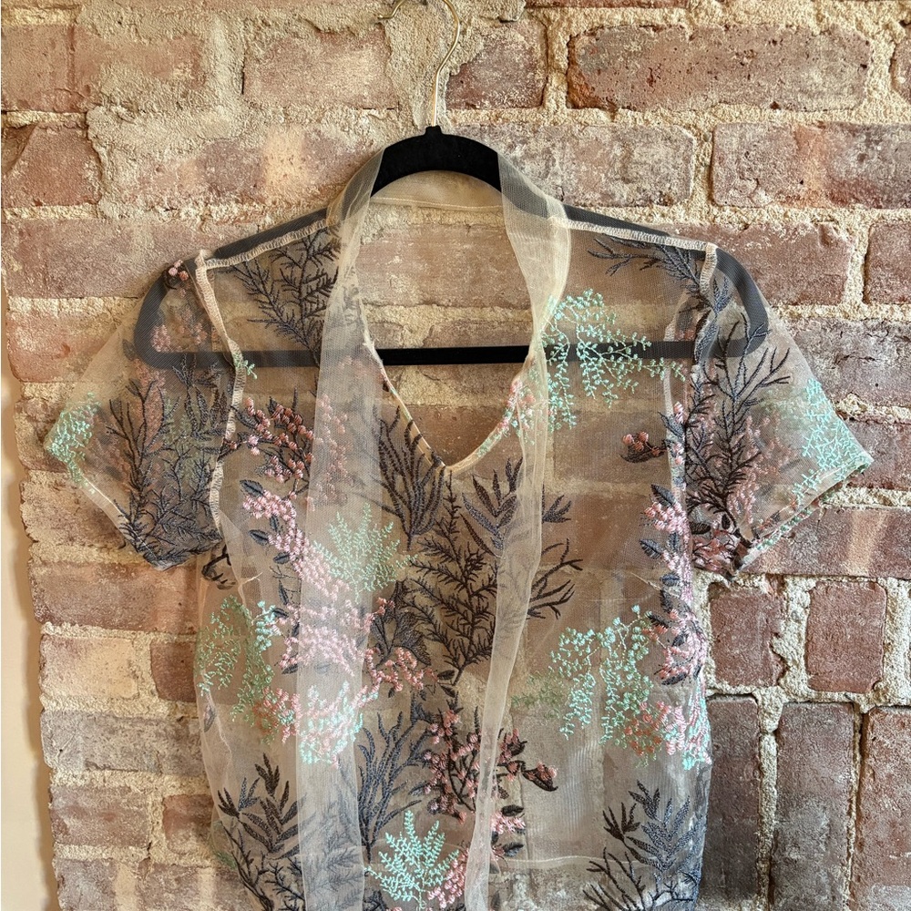Floral Embroidered Sheer Top